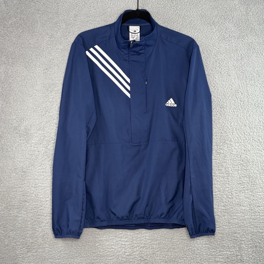 Adidas Run It Mens Small Half Zip Lightweight Anorak Jacket Navy Blue Reflective